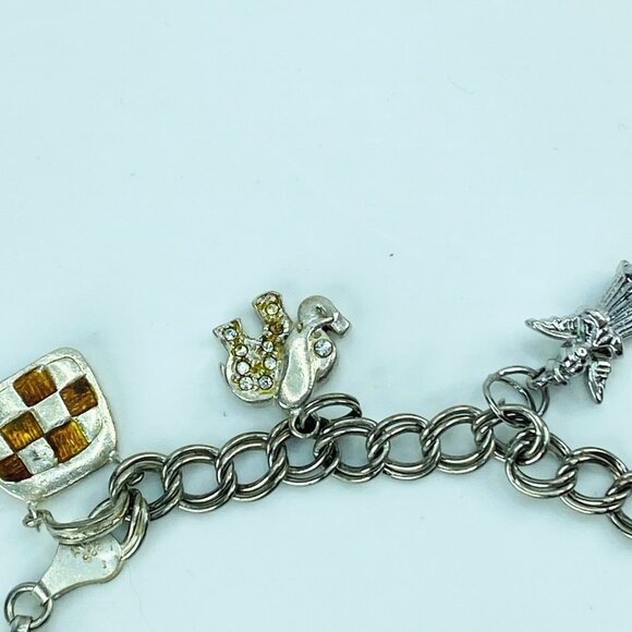 Italian 925 Sterling Silver Charm Bracelet with Rhinestone Enamel Charms JR993 - Picture 4 of 7